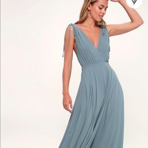 Lulus Dance the Night Away Slate Blue Backless Maxi Dress sz: XS
